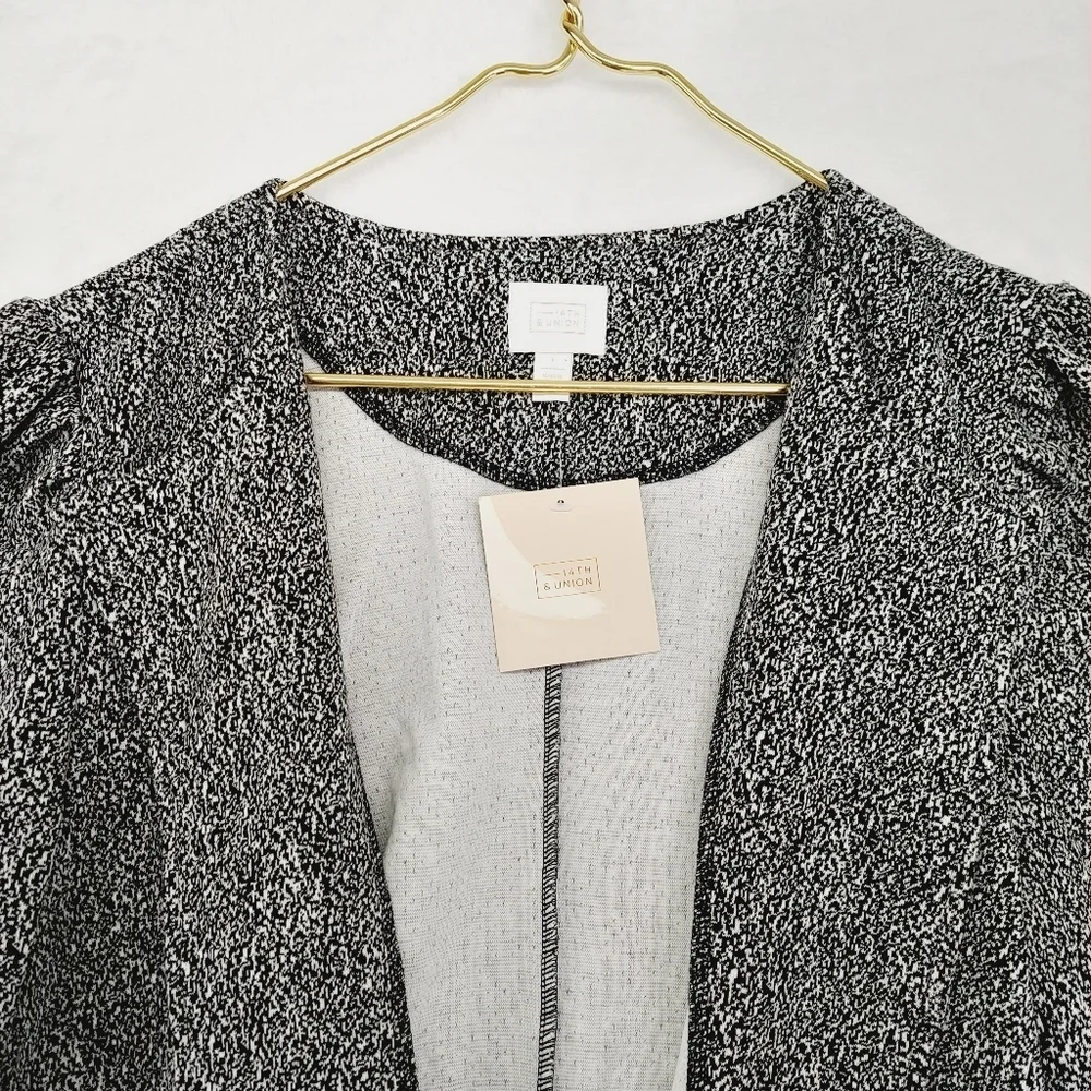 NEW 14th & Union Open Front Cardigan Sweater Gray Jacquard Blazer P4871